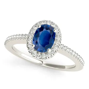 1.00 ct. Genuine Blue Oval Sapphire Ring Halo Style, Thin Diamond Band