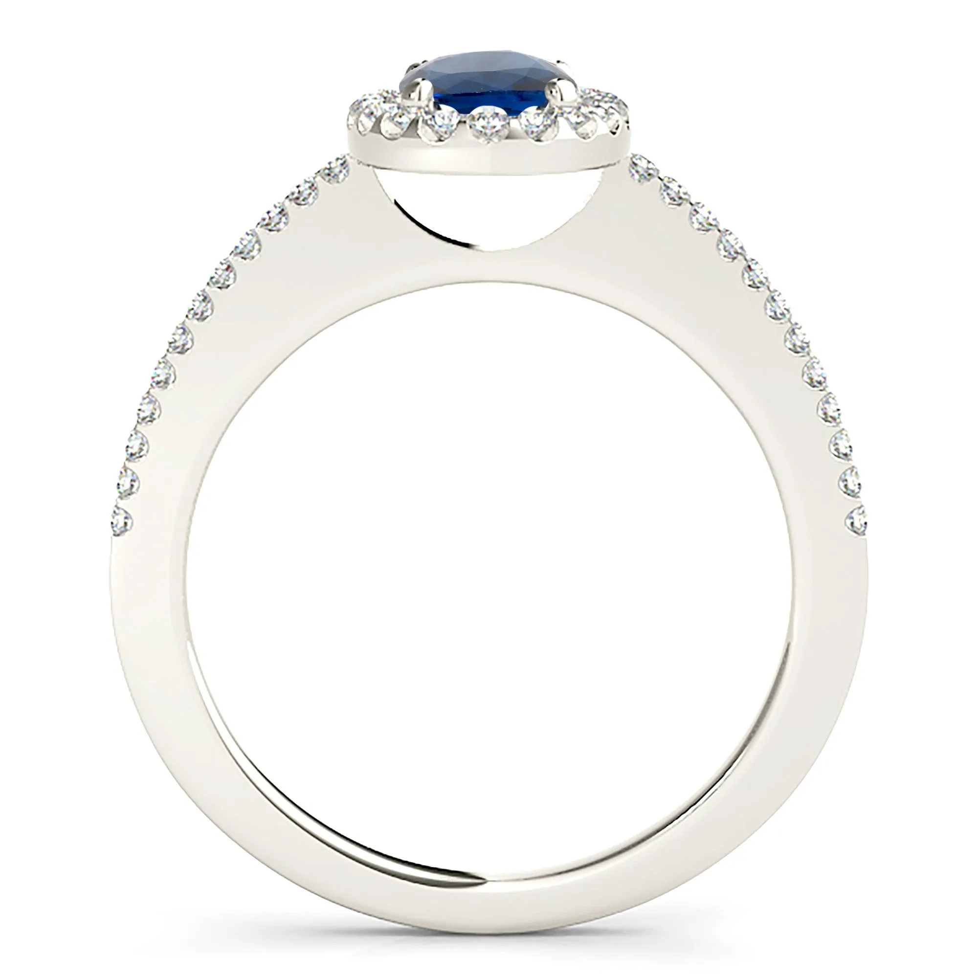 1.00 ct. Genuine Blue Oval Sapphire Ring Halo Style, Thin Diamond Band