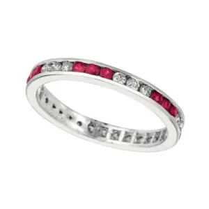 1.05 Carat Natural Ruby & Diamond Eternity Ring Band 14K White Gold