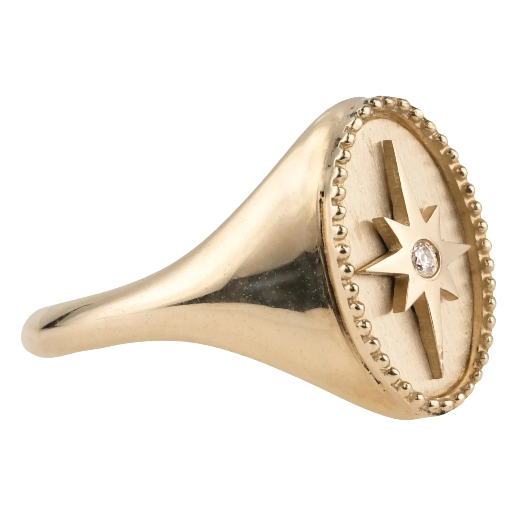 10K Gold "Star" Signet Ring with Diamond Detail