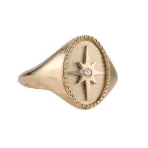 10K Gold "Star" Signet Ring with Diamond Detail