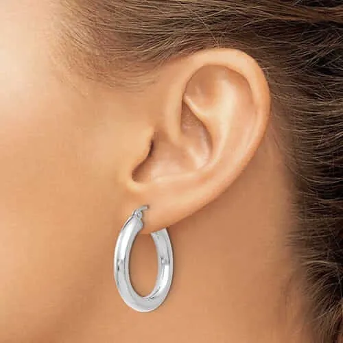 10K White Gold Polished Hoop Earrings