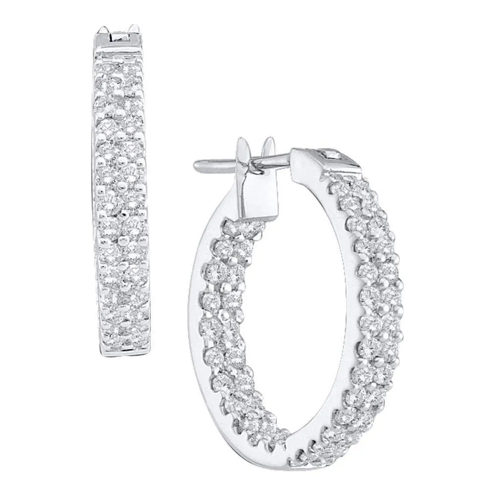 10K White Gold Round Diamond Hoop Earrings 1.00 Cttw