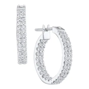 10K White Gold Round Diamond Hoop Earrings 1.00 Cttw