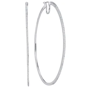 10K White Gold Round Diamond Large Hoop Earrings 1/2 Cttw