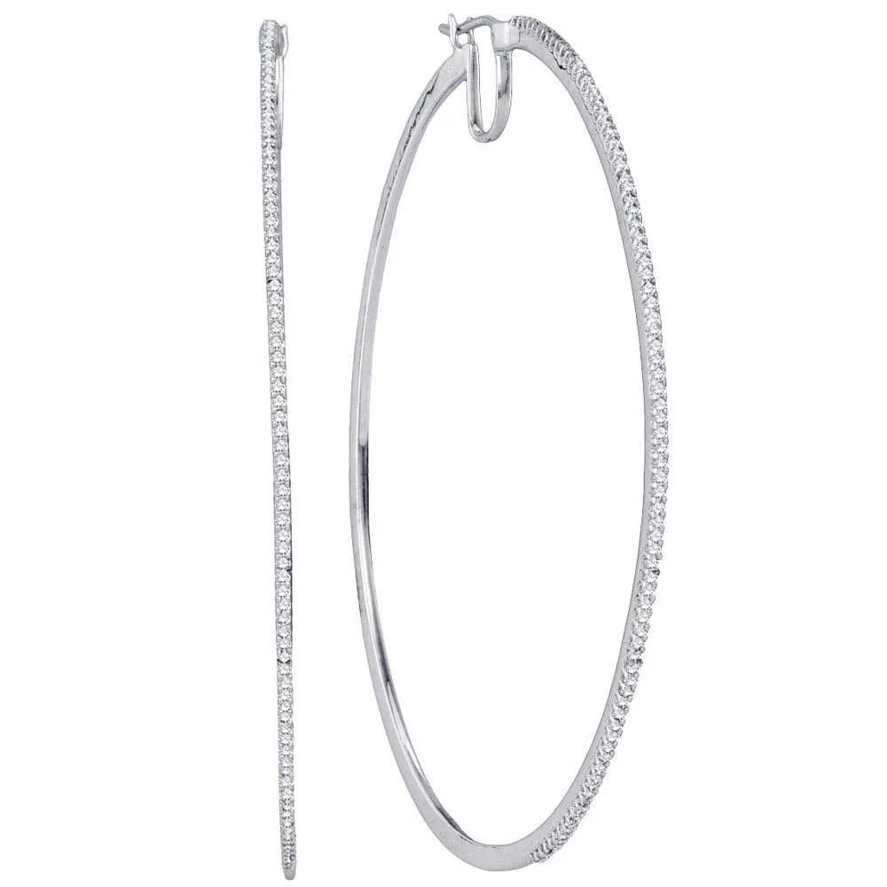 10K White Gold Round Diamond Large Hoop Earrings 1/2 Cttw