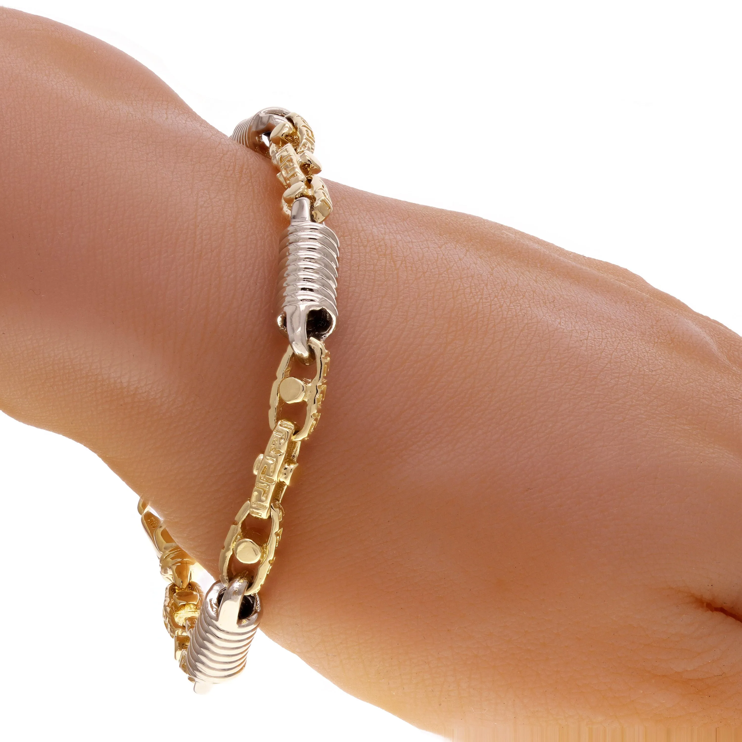 10k Yellow & White Gold Handmade Fashion Link Bracelet 9" 7mm 29 grams