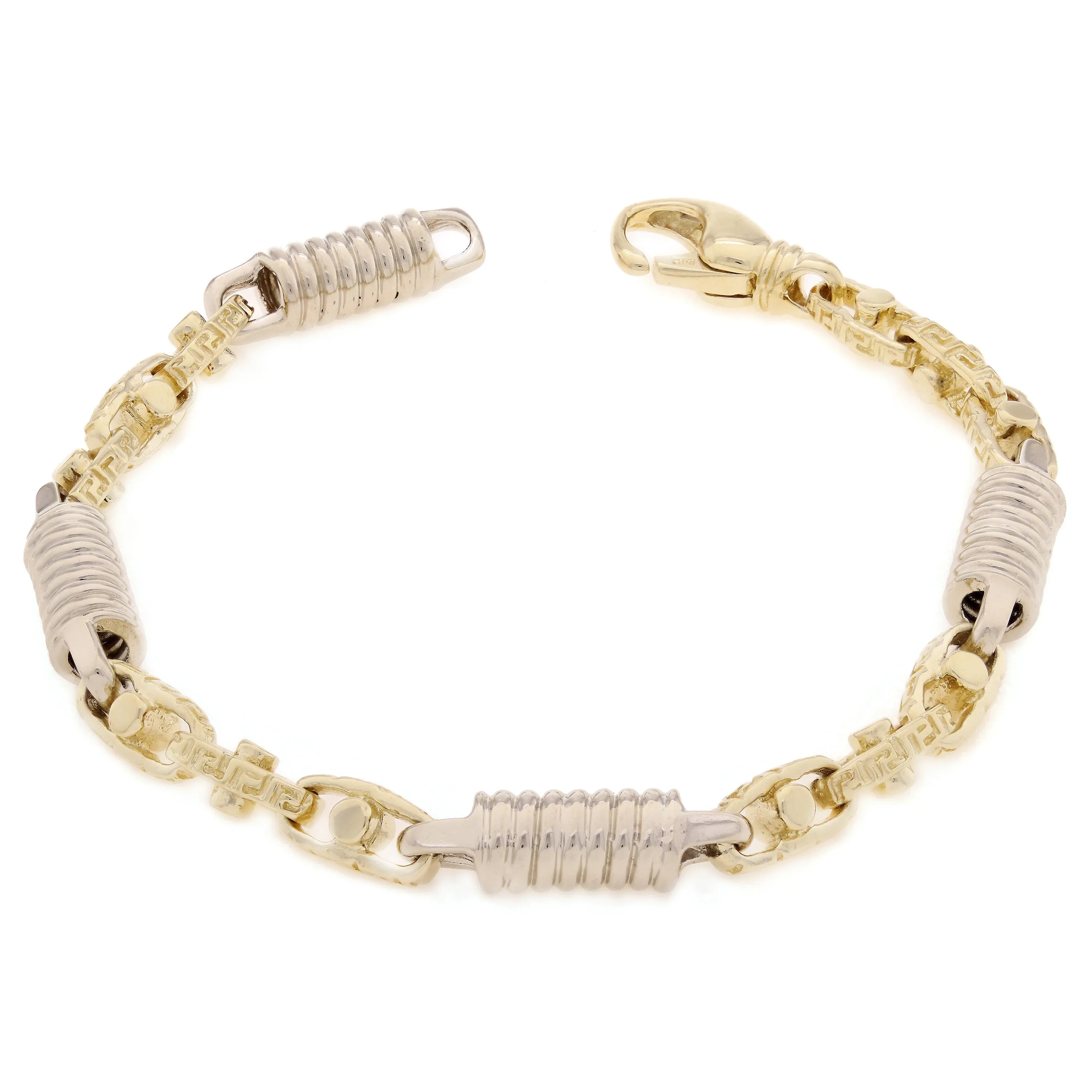 10k Yellow & White Gold Handmade Fashion Link Bracelet 9" 7mm 29 grams