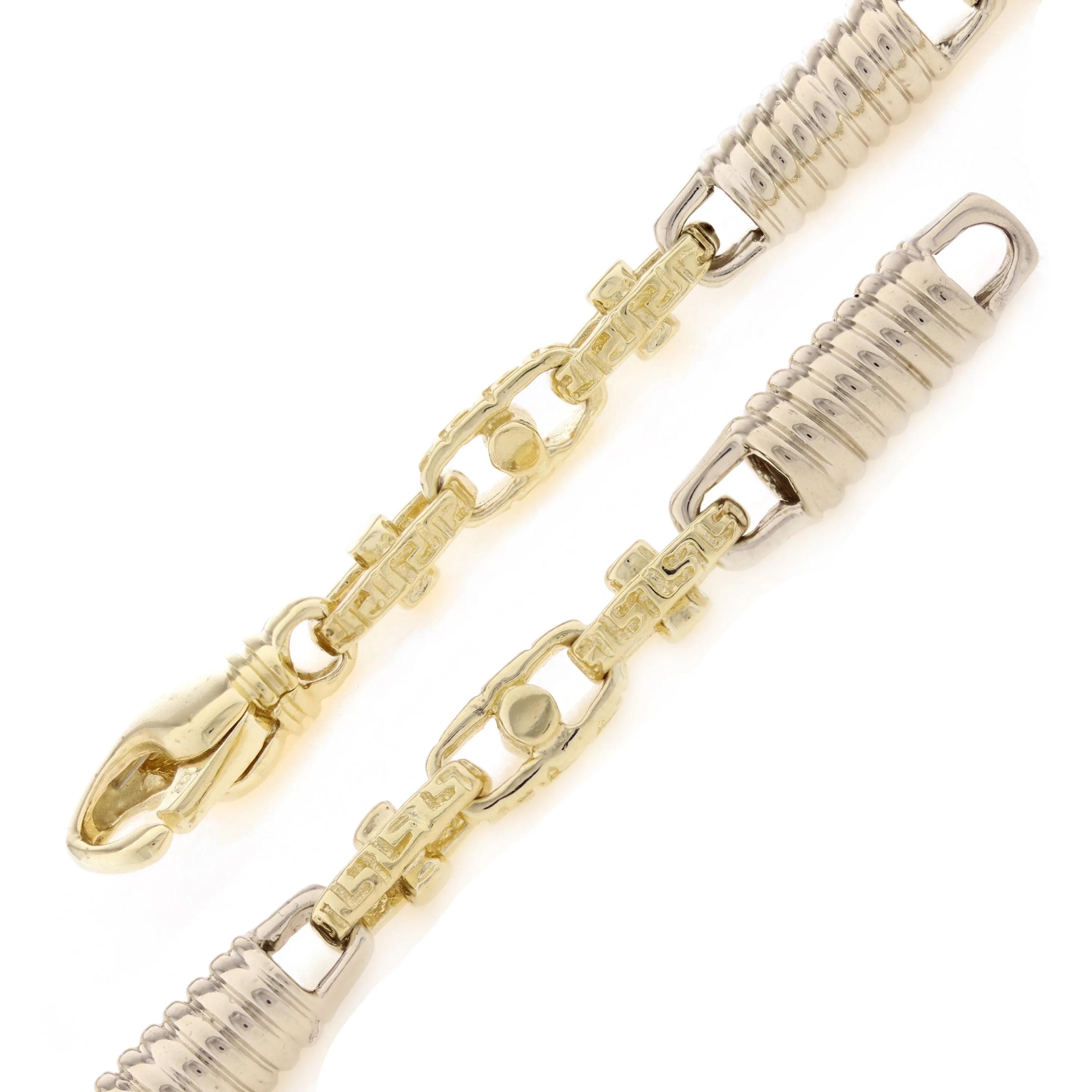 10k Yellow & White Gold Handmade Fashion Link Bracelet 9" 7mm 29 grams