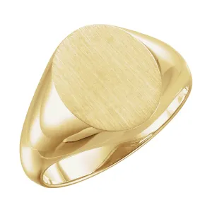 10k Yellow Gold 14x12mm Men's Signet Ring with Brush Finish, Size 10