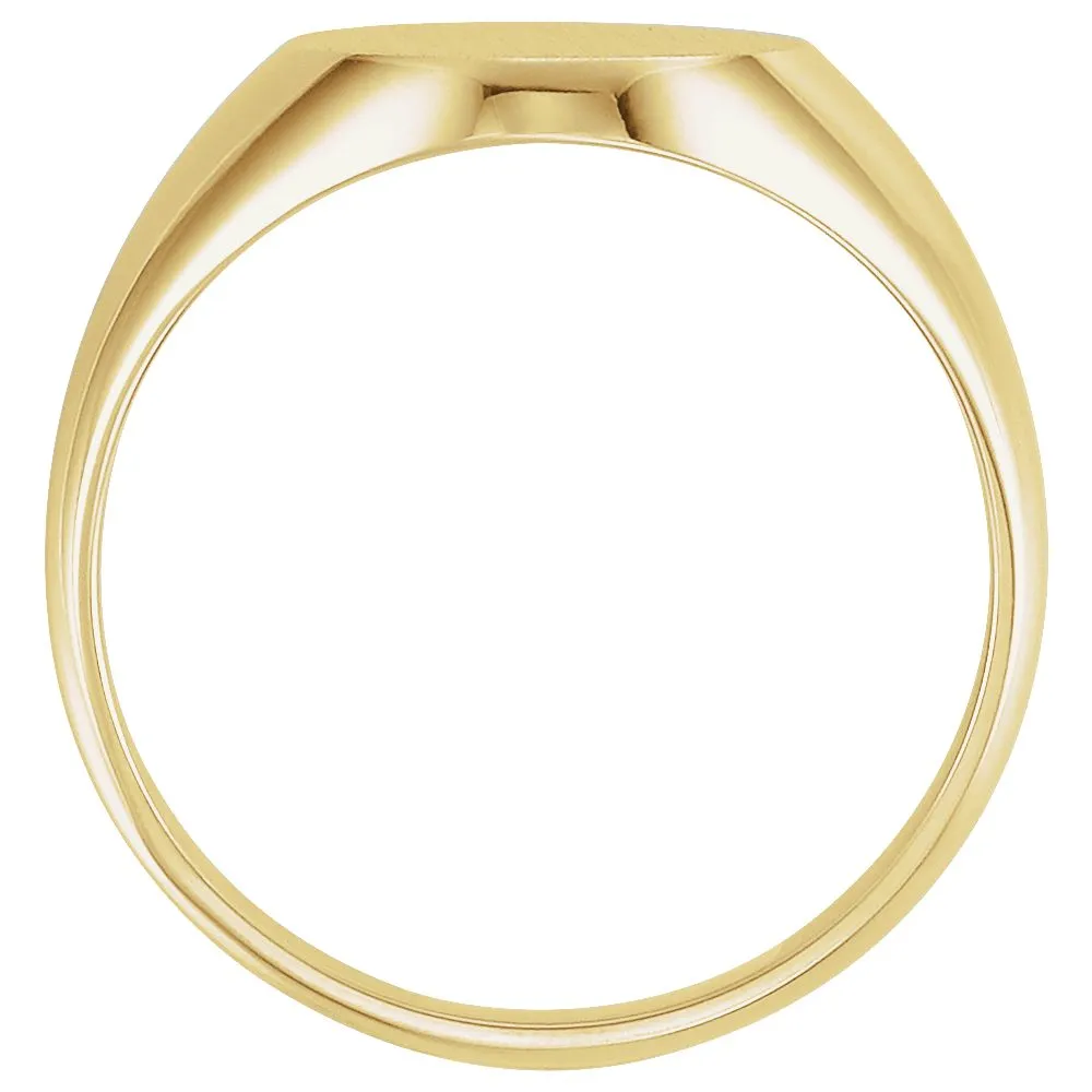 10k Yellow Gold 14x12mm Men's Signet Ring with Brush Finish, Size 10