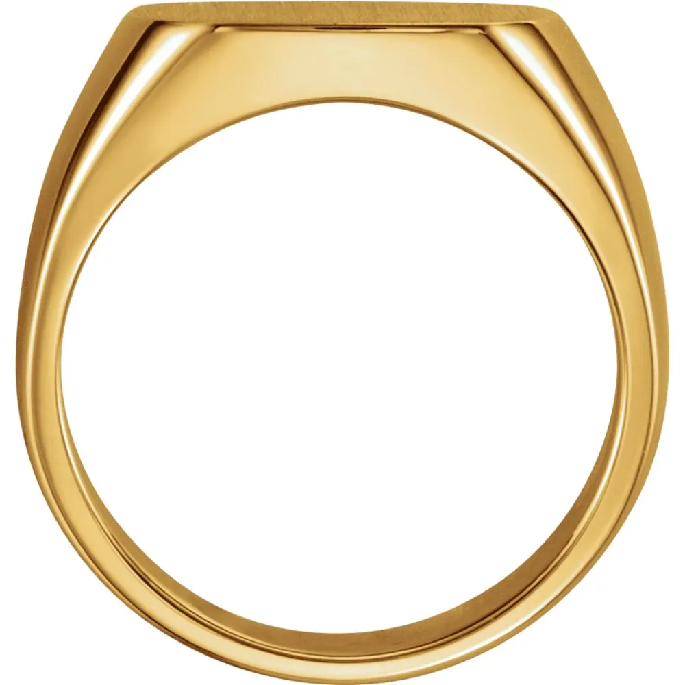 10k Yellow Gold 16mm Men's Signet Ring with Brush Top Finish, Size 11