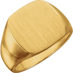 10k Yellow Gold 16mm Men's Signet Ring with Brush Top Finish, Size 11