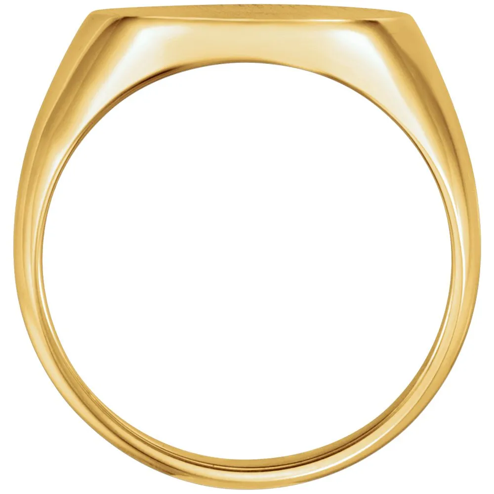 10k Yellow Gold 18x16mm Men's Signet Ring with Brush Finish, Size 10