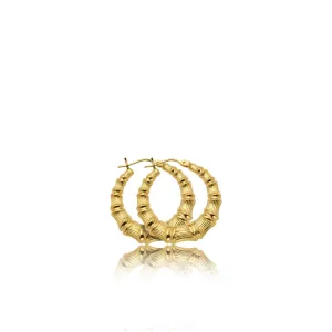 10k Yellow Gold Bamboo Hoop Earrings (1.37â€)