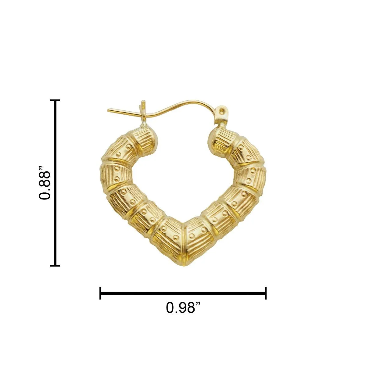 10k Yellow Gold Heart Shaped Bamboo Hoop Earrings (0.98" x 0.88")