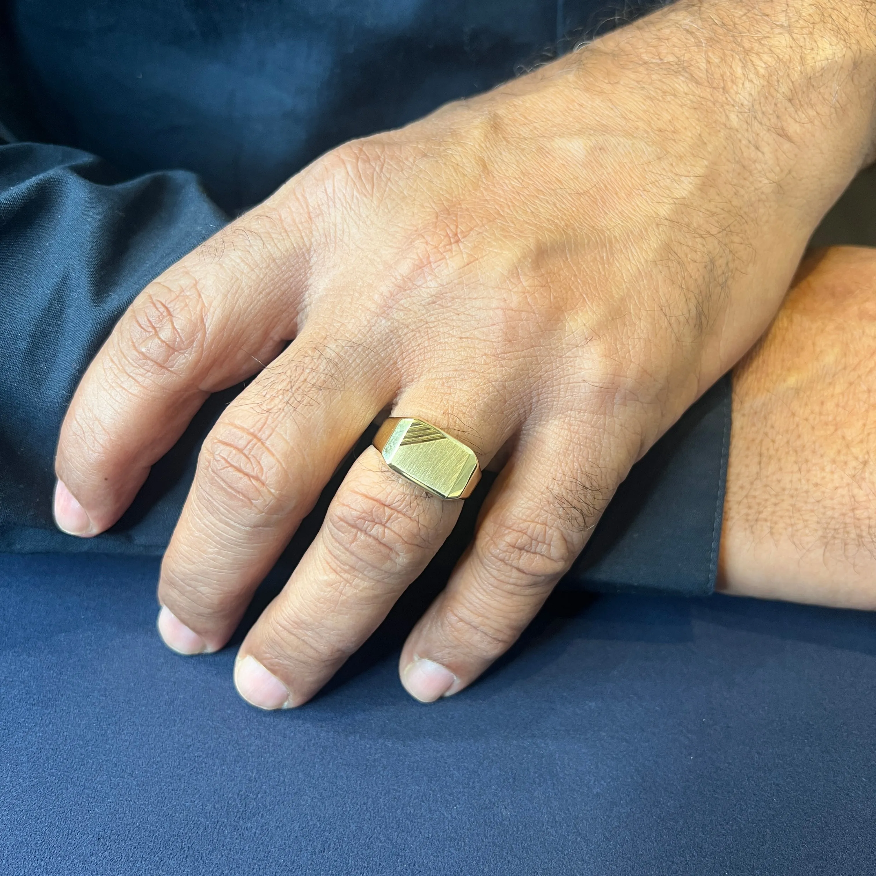 10K Yellow Gold Mens Signet Ring Brushed Finish