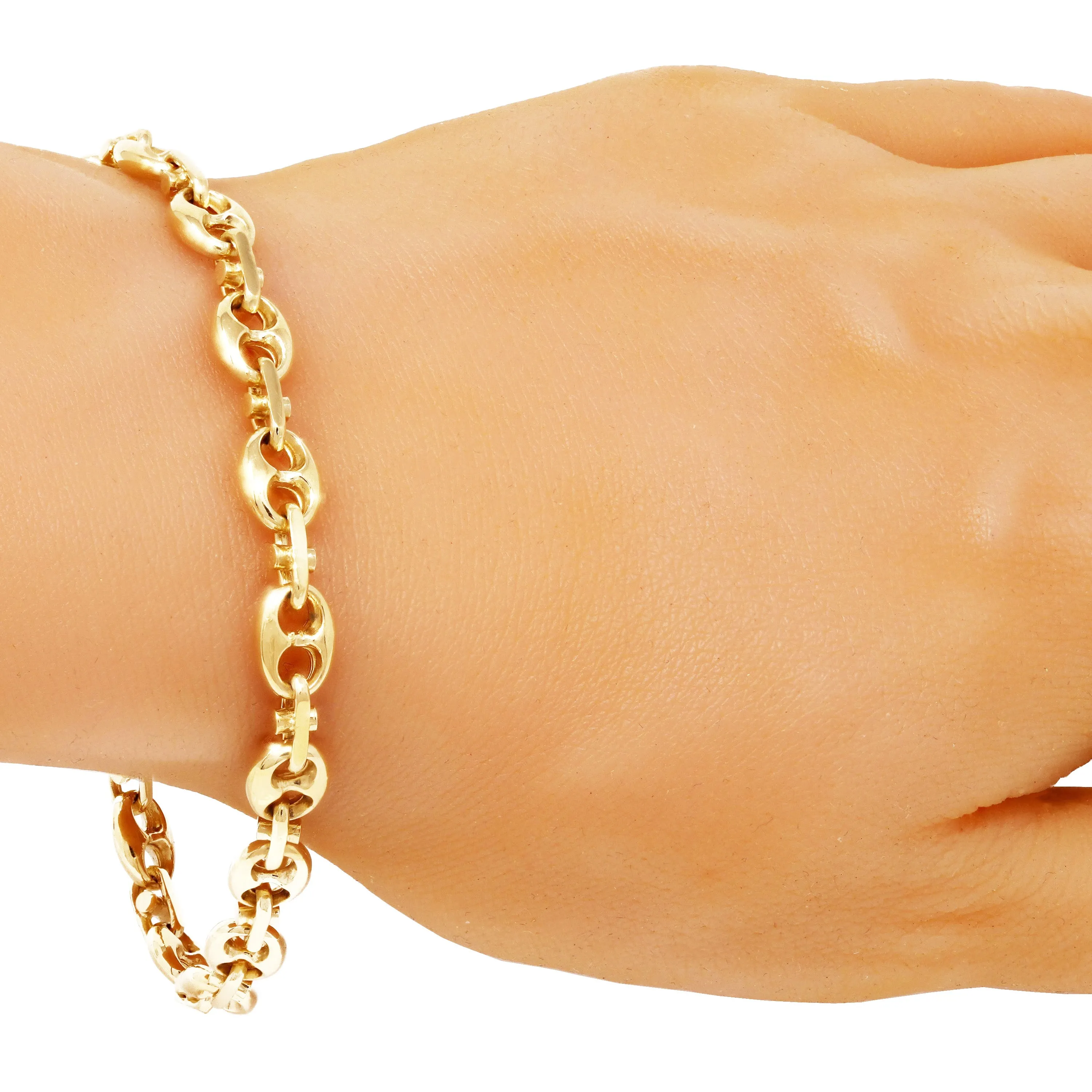 10k Yellow Gold Solid Puffy Mariner Chain Gucci Bracelet 7" - 9" 7.5mm