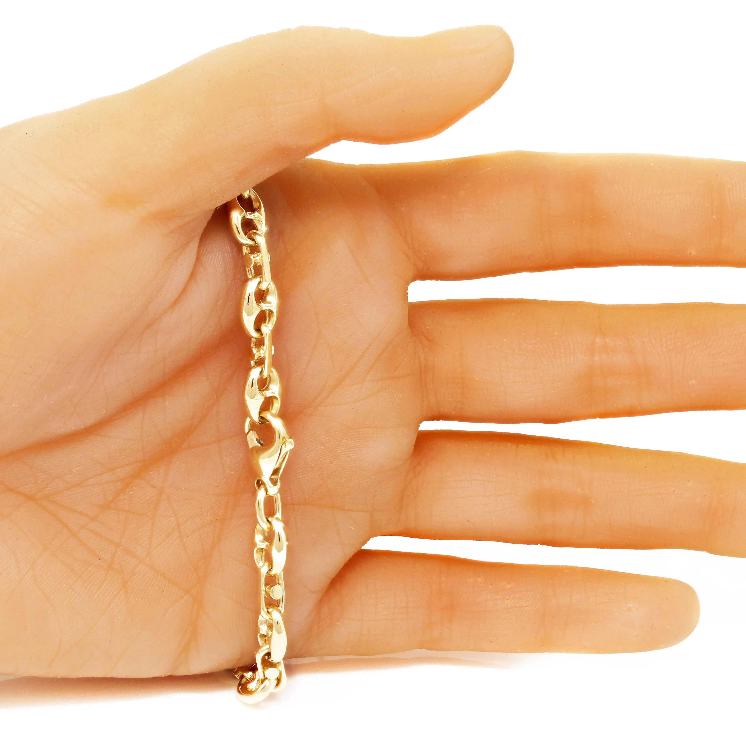 10k Yellow Gold Solid Puffy Mariner Chain Gucci Bracelet 7" - 9" 7.5mm