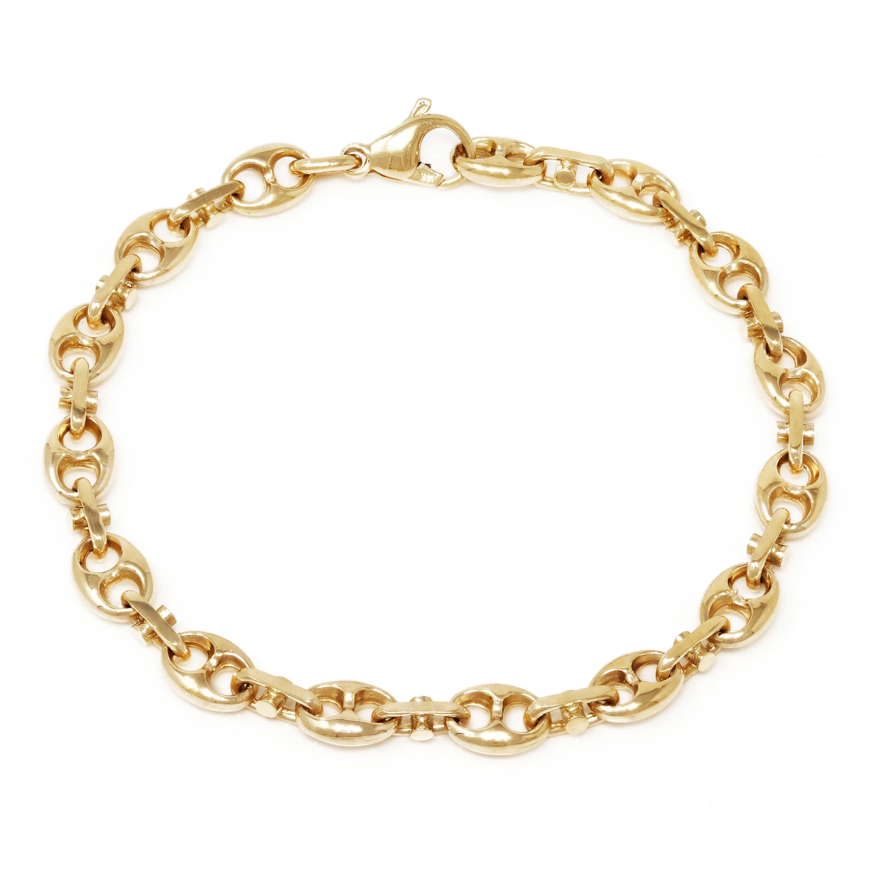 10k Yellow Gold Solid Puffy Mariner Chain Gucci Bracelet 7" - 9" 7.5mm