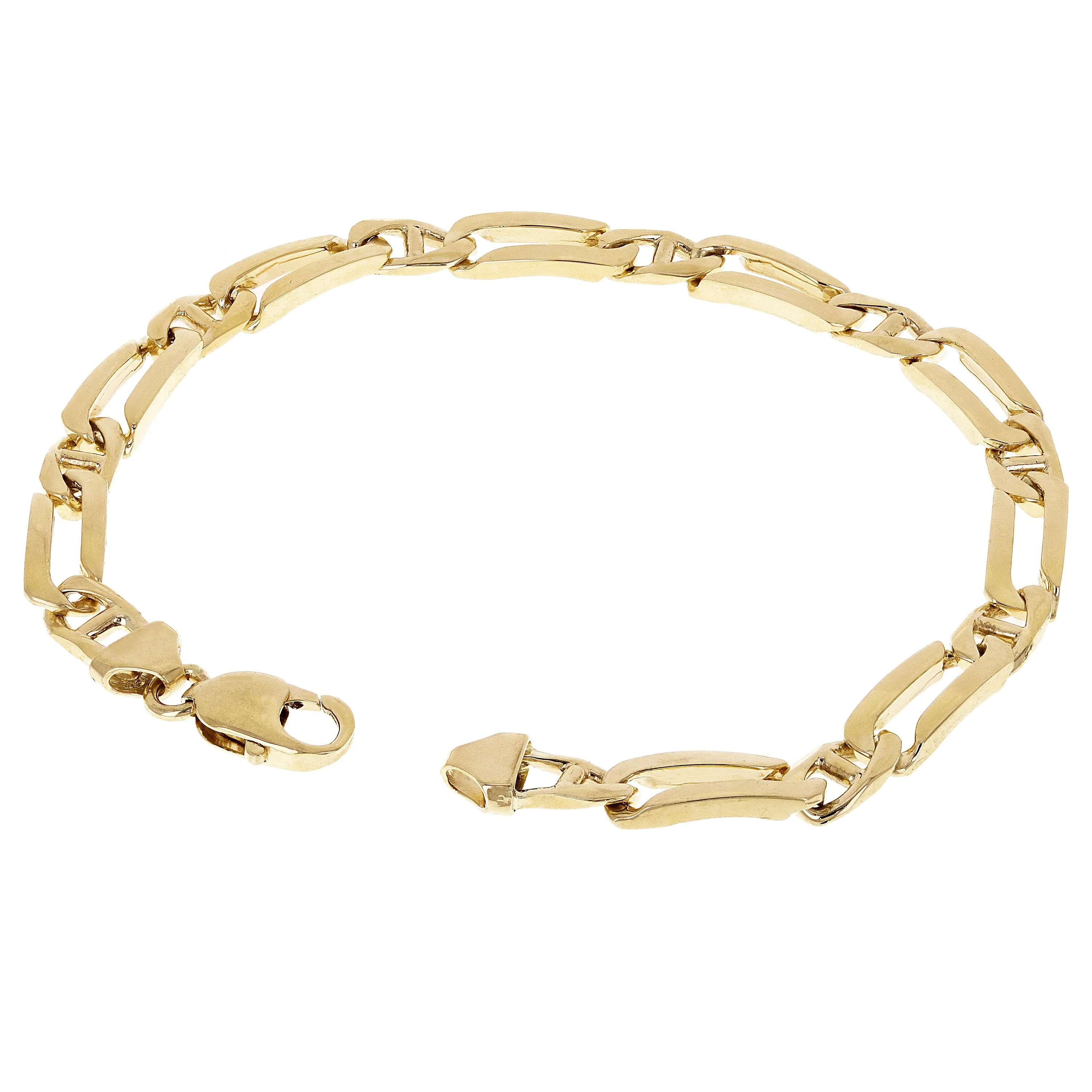 10k Yellow Gold Solid Rectangle & Mariner Link Chain Bracelet 7" - 9" 7mm