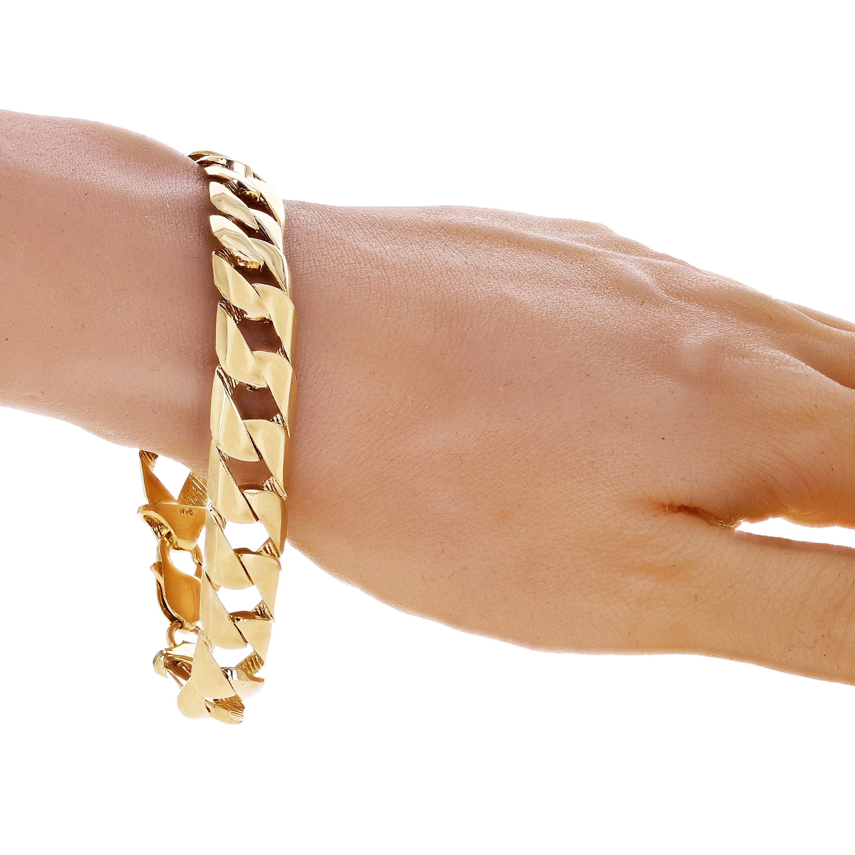 10k Yellow Gold Solid Square Curb Cuban Link Chain Bracelet 12.7mm 7.5", 8", 8.5"