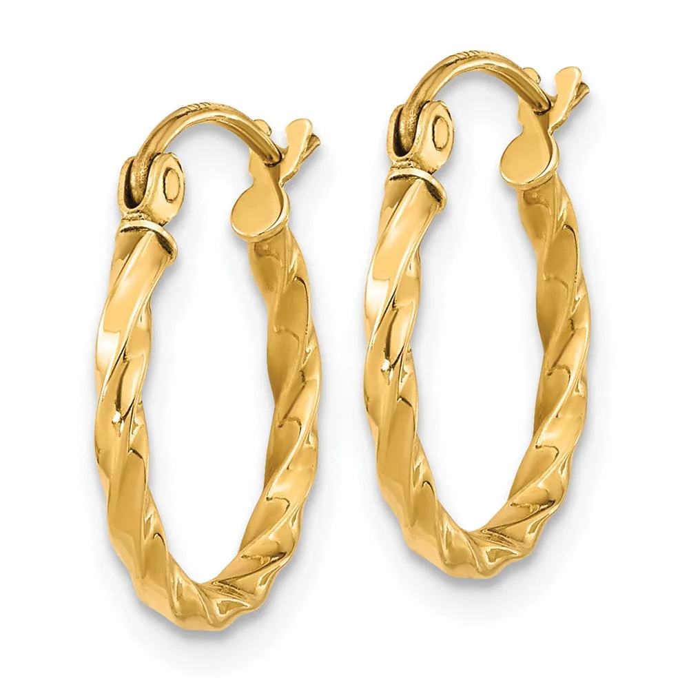 10KT Yellow Gold 15X2MM Twist Hoop Earrings