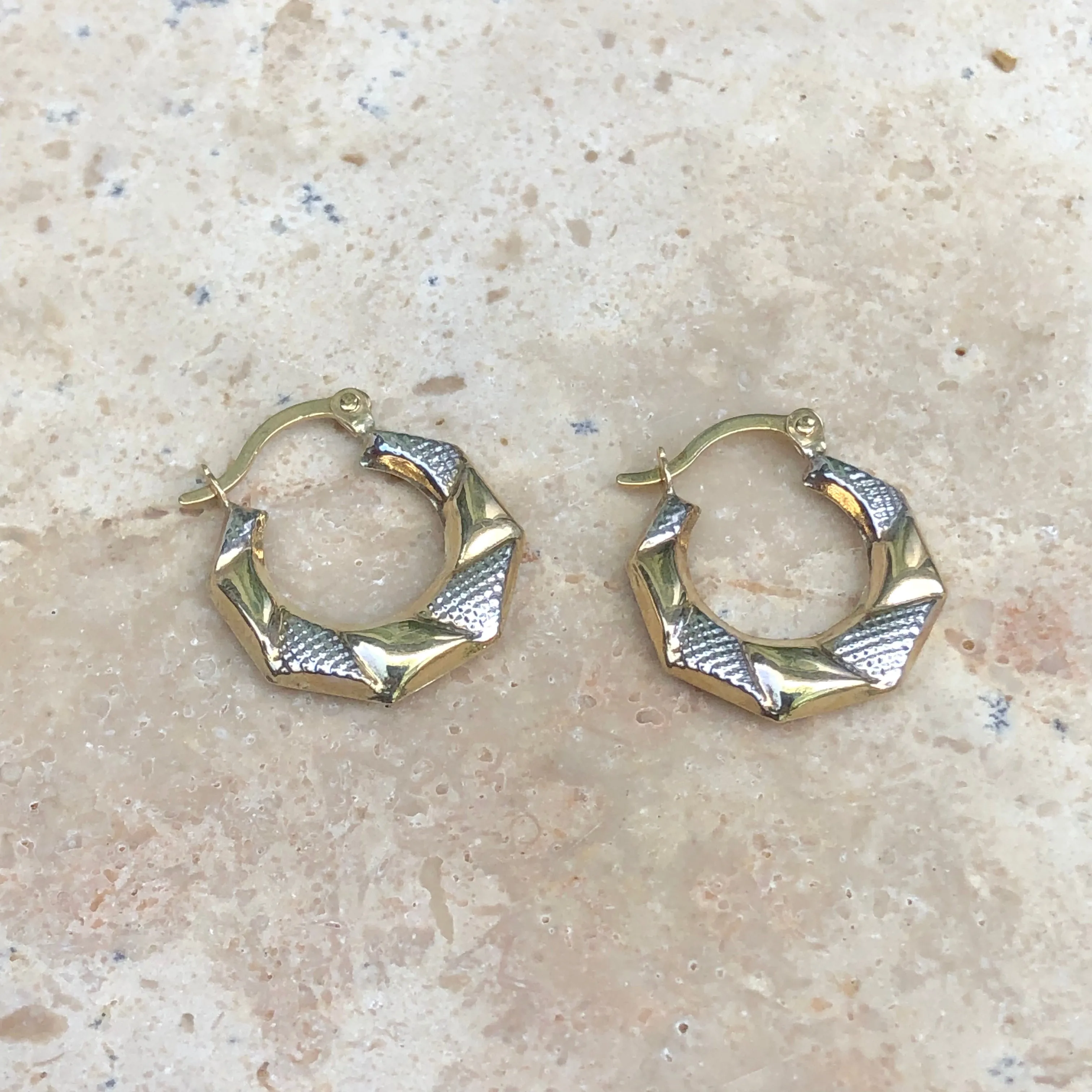 10KT Yellow Gold Etched Small Hoop Earrings