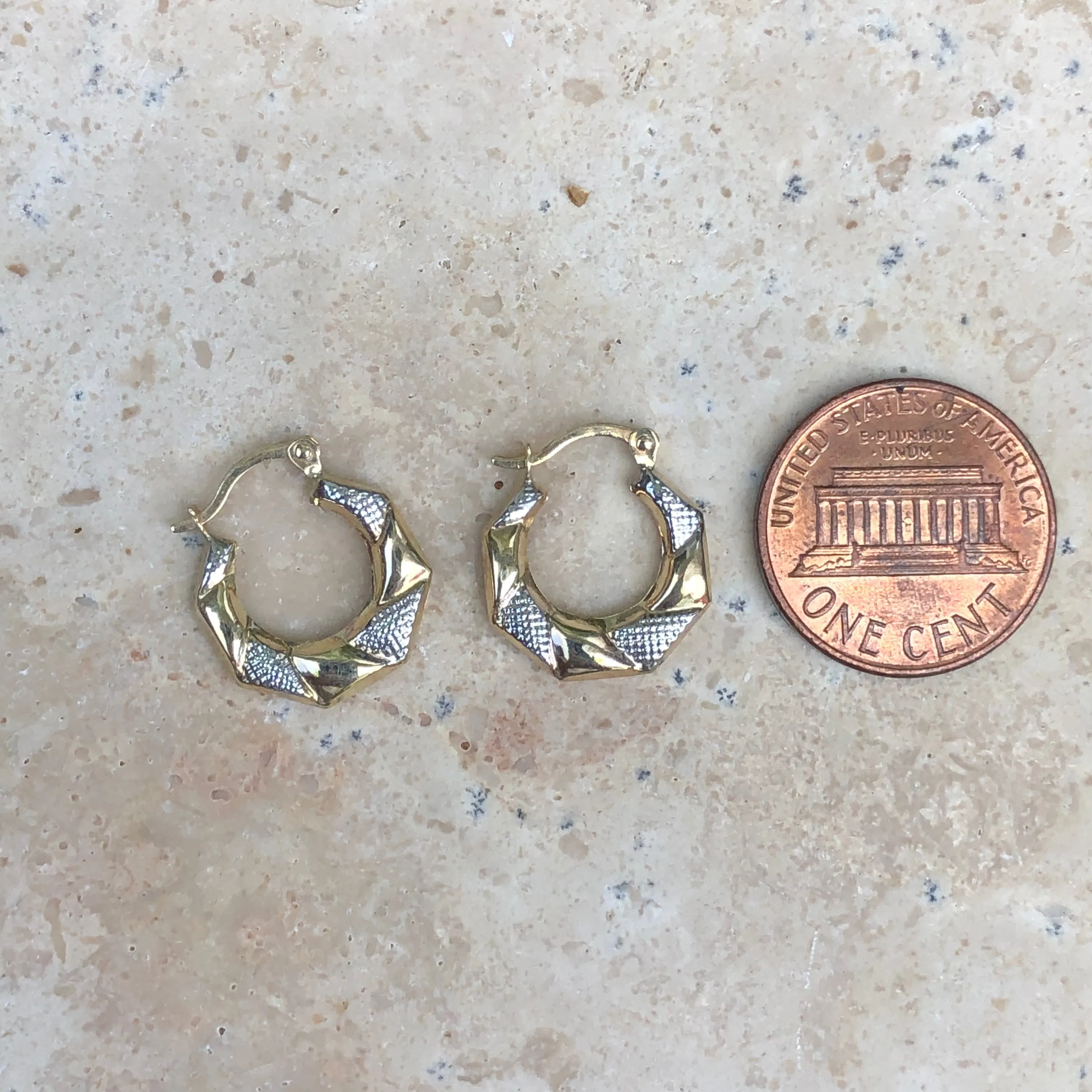 10KT Yellow Gold Etched Small Hoop Earrings