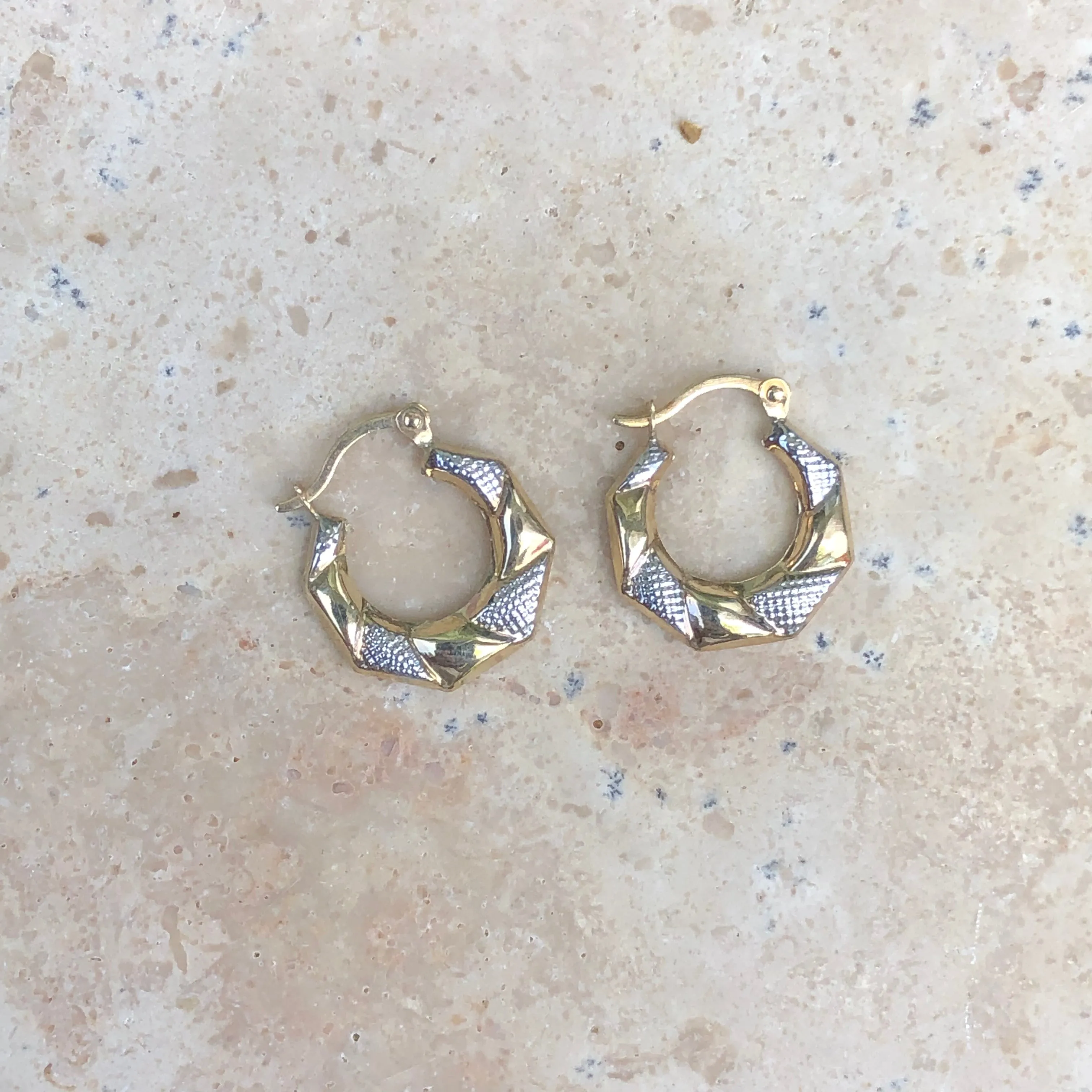 10KT Yellow Gold Etched Small Hoop Earrings