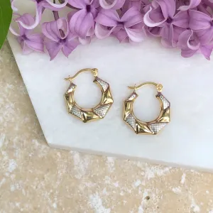 10KT Yellow Gold Etched Small Hoop Earrings