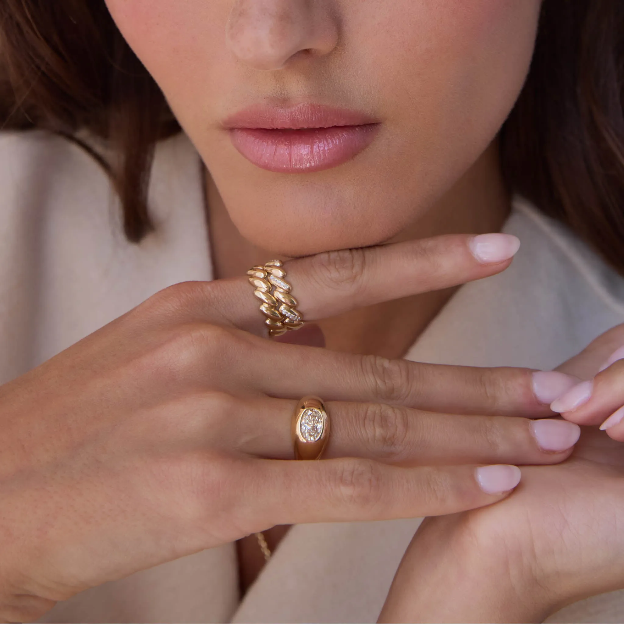 1.21 ctw Champagne Oval Diamond Signet Ring
