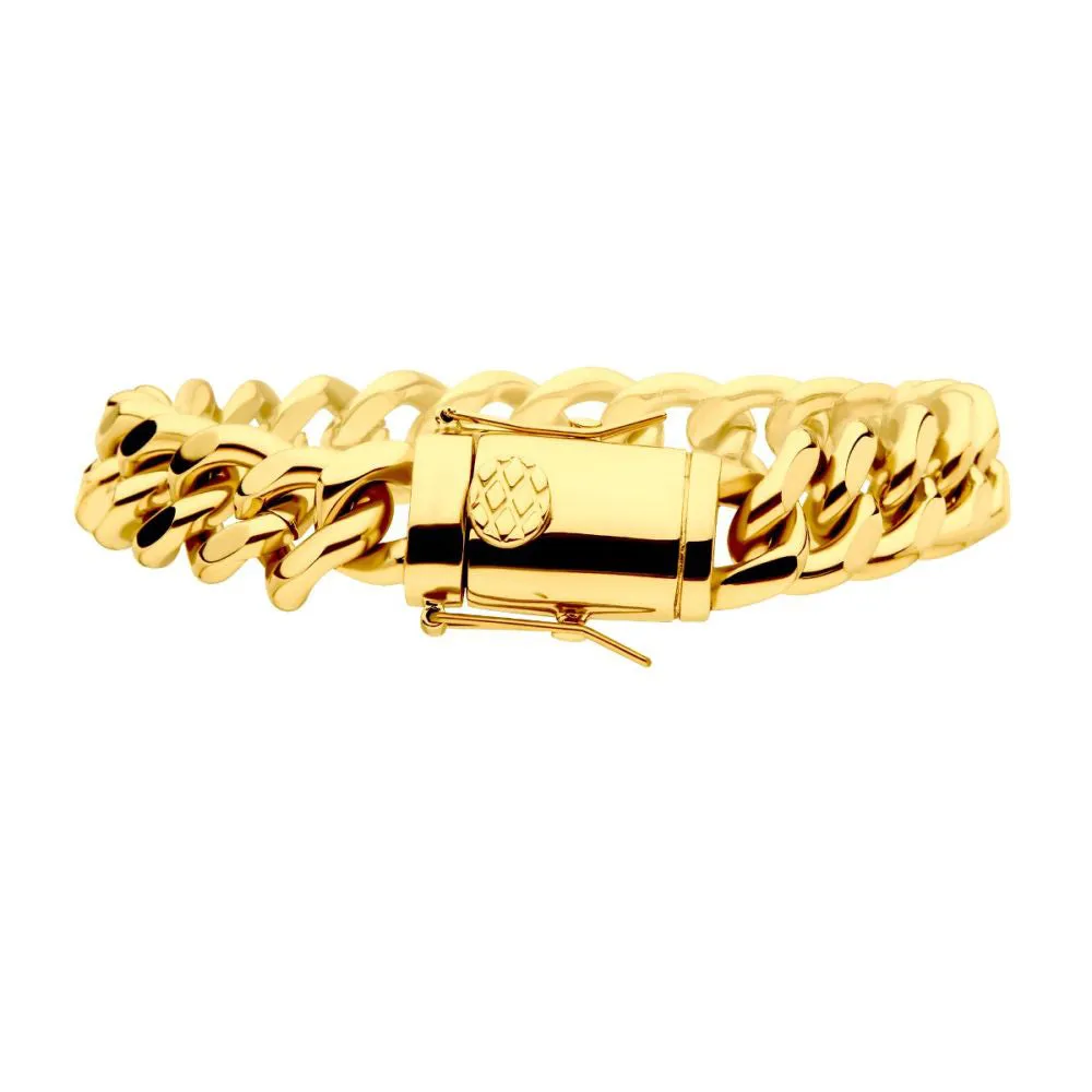 12mm 18K Gold Plated Stainless Steel Miami Cuban Chain 8.0" Bracelet BR15011GP-1280