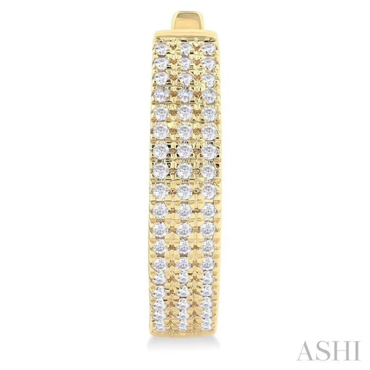 1/3 ctw Triple Row Round Cut Diamond Hoop Earring in 10K Yellow Gold