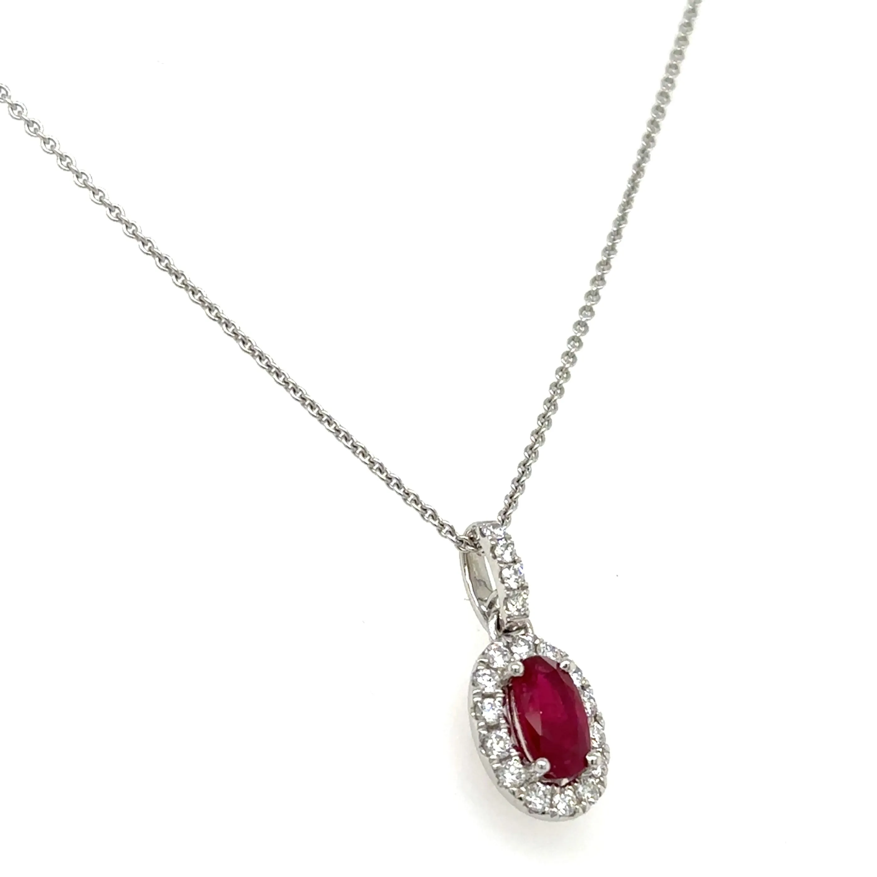 1.34ct tw Ruby and Diamond Oval Shape Pendant Necklace