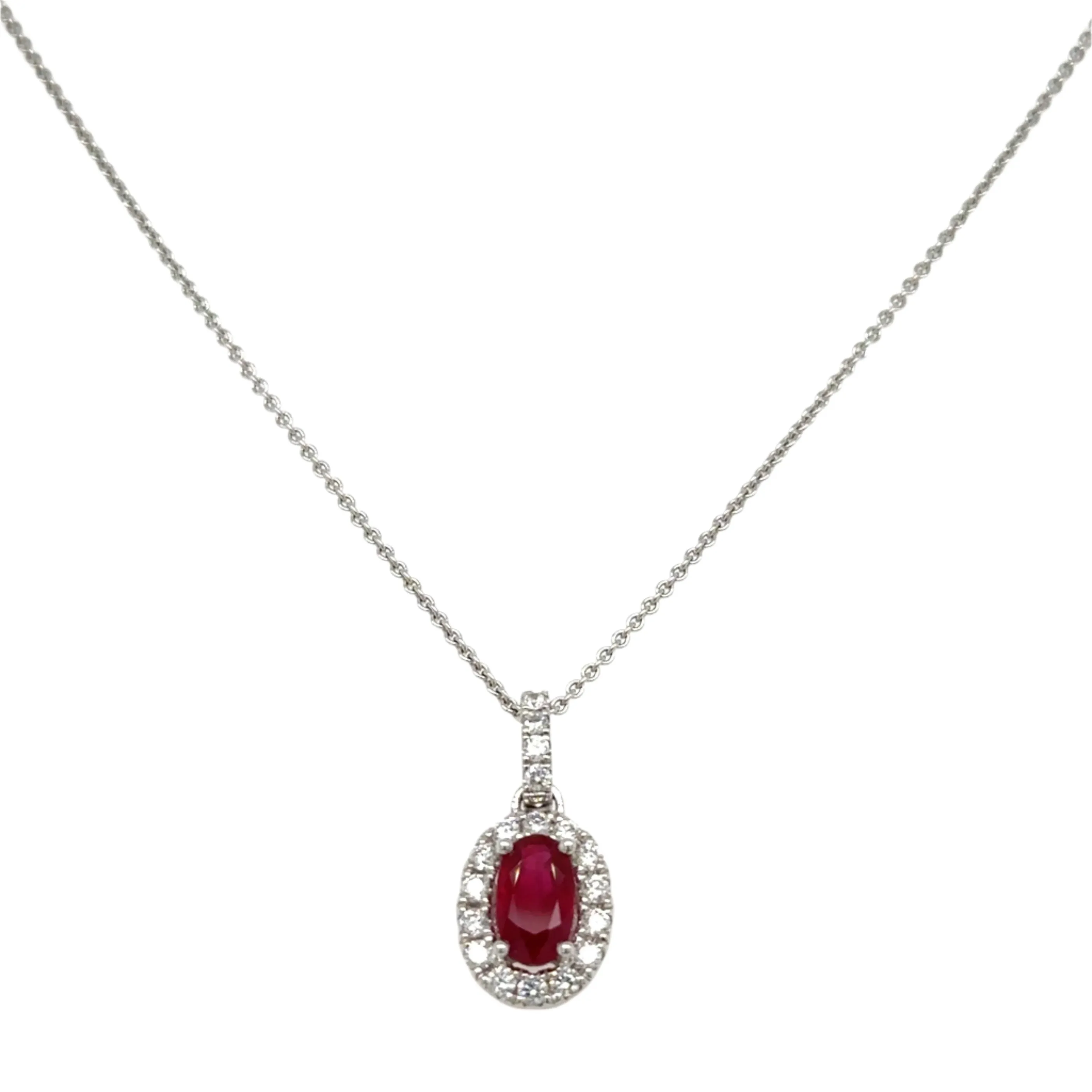 1.34ct tw Ruby and Diamond Oval Shape Pendant Necklace