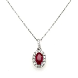 1.34ct tw Ruby and Diamond Oval Shape Pendant Necklace