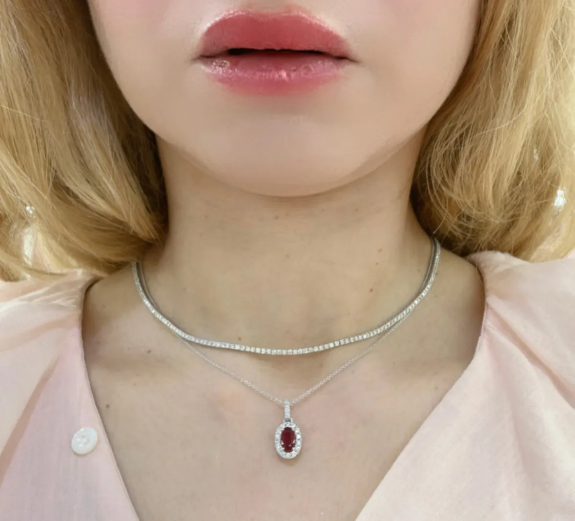1.34ct tw Ruby and Diamond Oval Shape Pendant Necklace