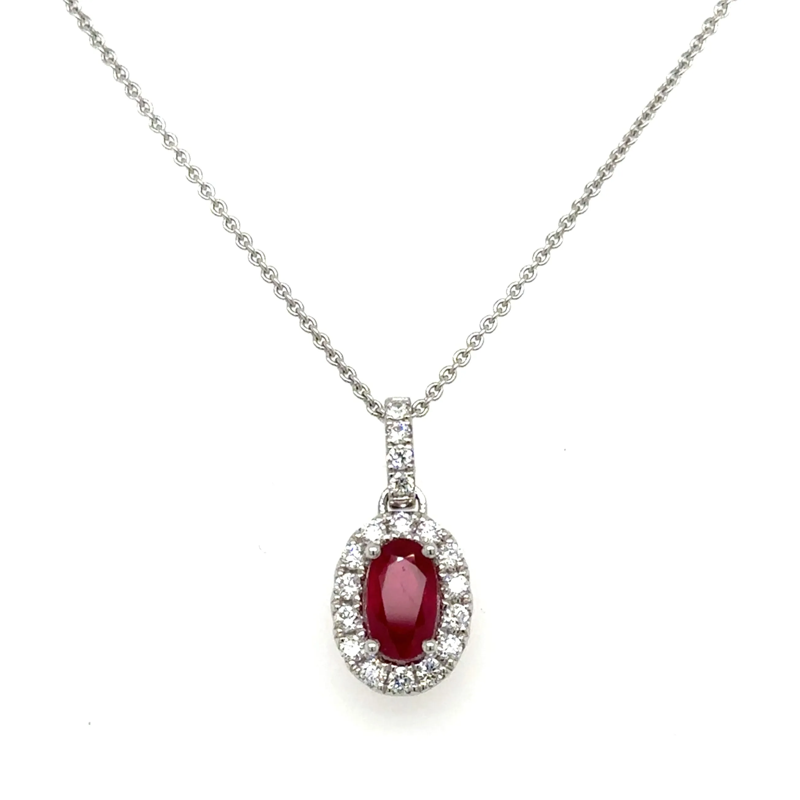 1.34ct tw Ruby and Diamond Oval Shape Pendant Necklace