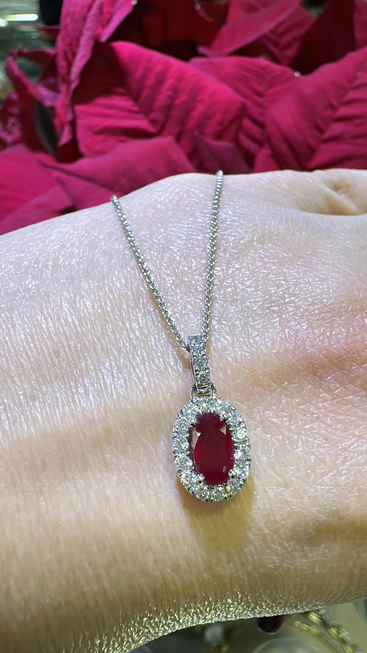 1.34ct tw Ruby and Diamond Oval Shape Pendant Necklace