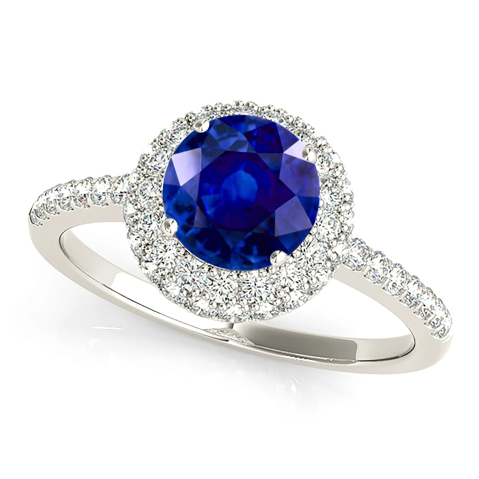 1.35 ct. Genuine Blue Sapphire Double Halo Ring