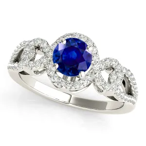 1.35 ct. Genuine Blue Sapphire Knot Halo Ring