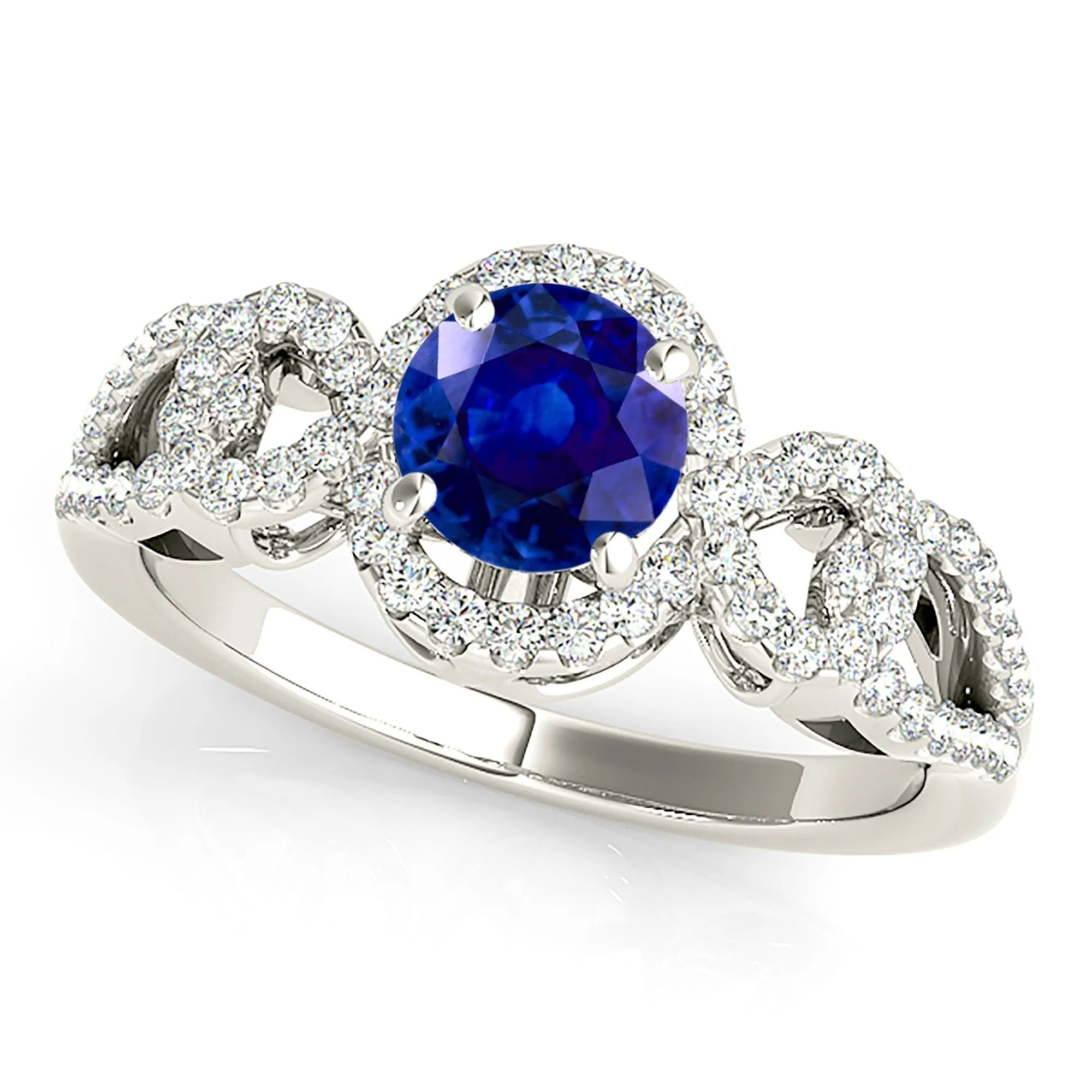 1.35 ct. Genuine Blue Sapphire Knot Halo Ring