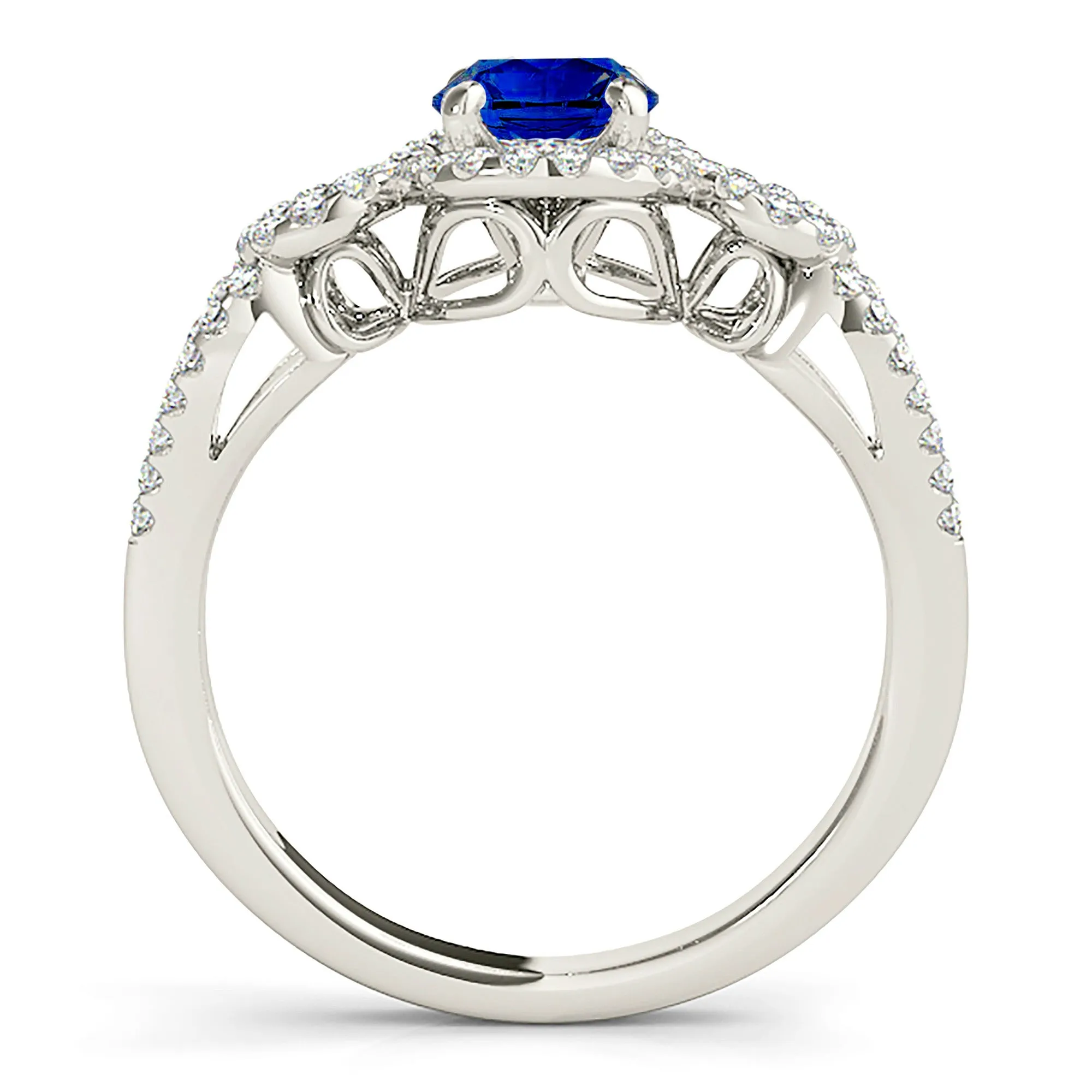 1.35 ct. Genuine Blue Sapphire Knot Halo Ring