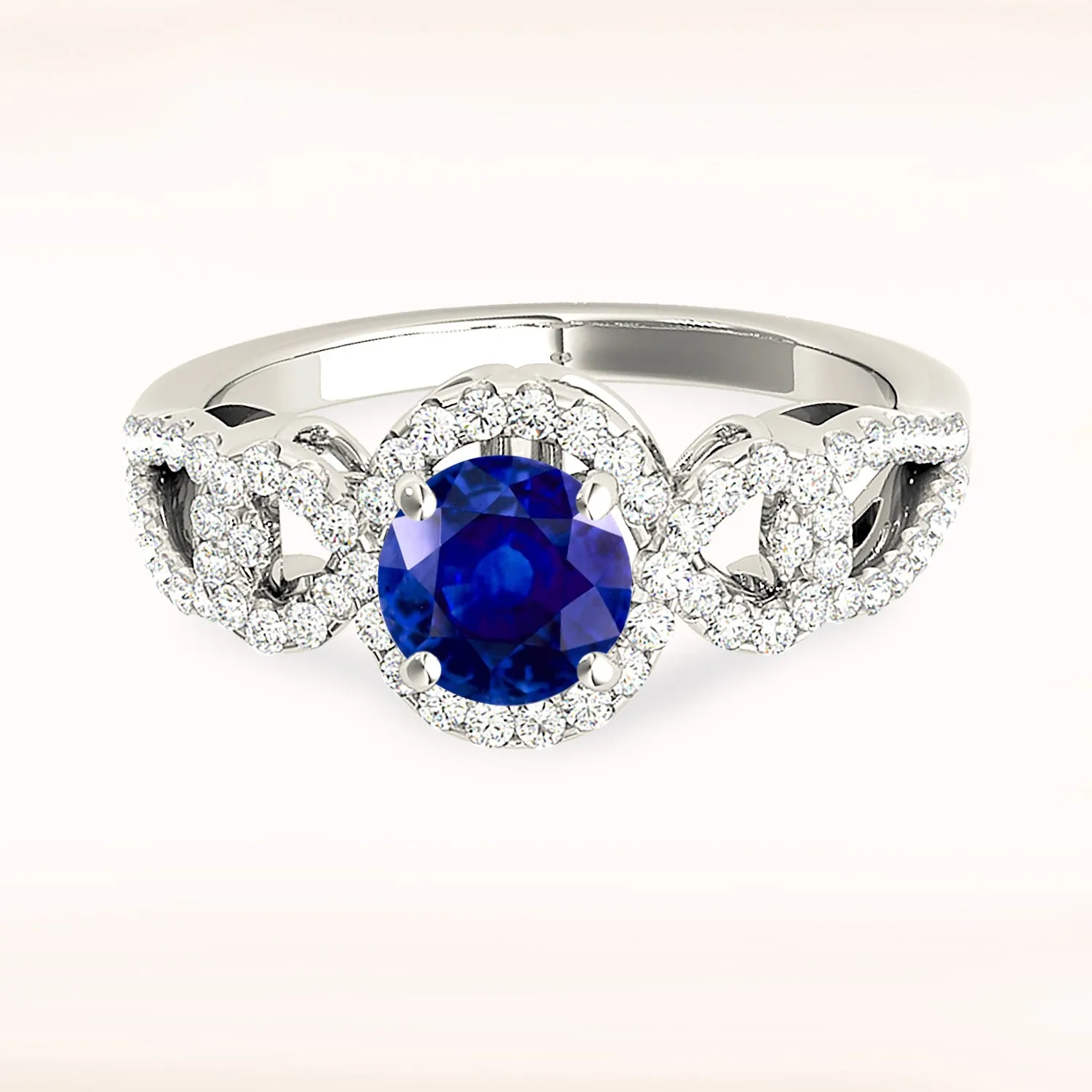 1.35 ct. Genuine Blue Sapphire Knot Halo Ring