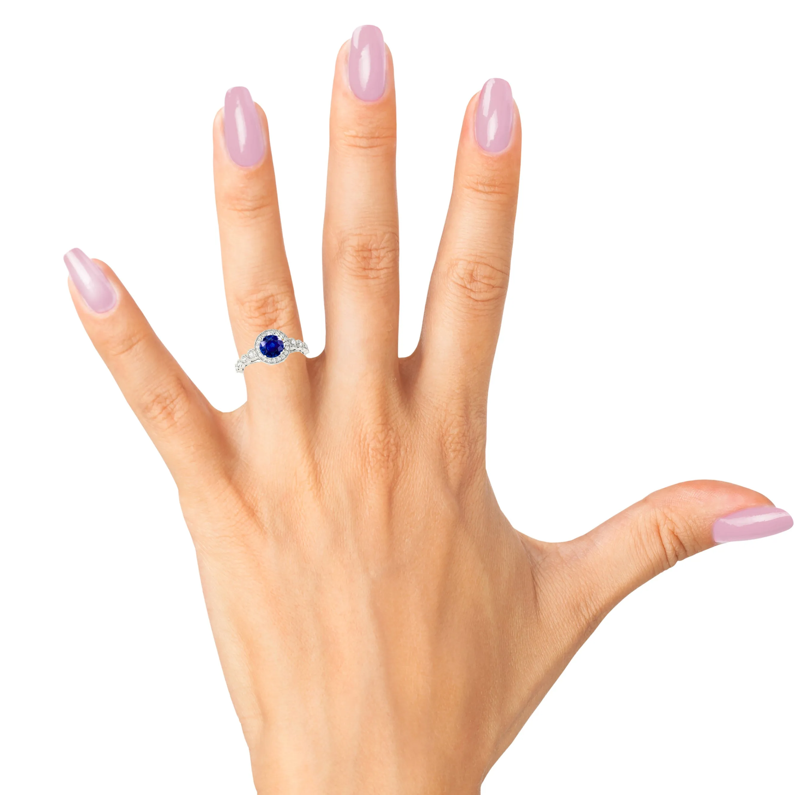1.35 ct. Genuine Blue Sapphire Ring Milgrain Halo Style