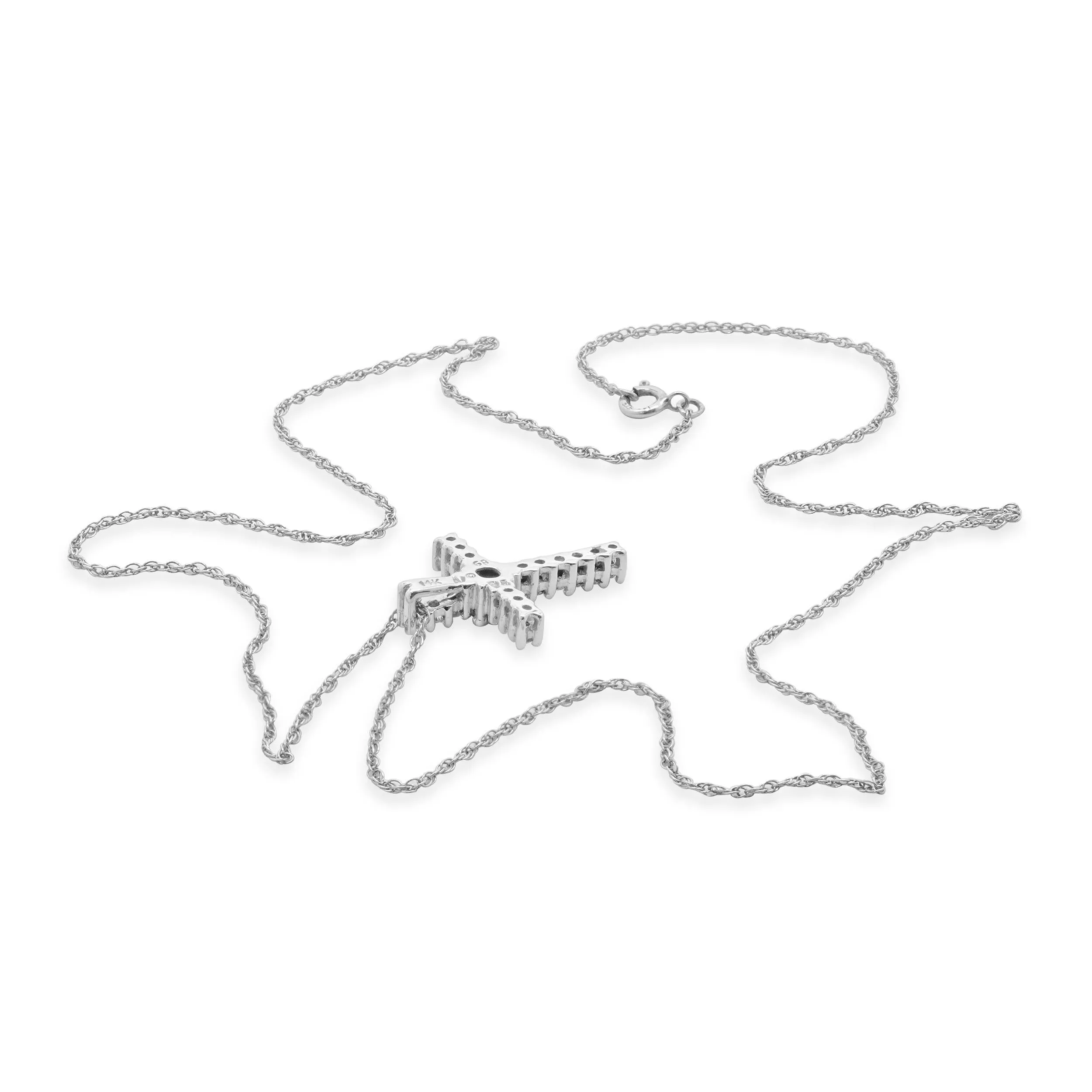 14 Karat White Gold Diamond and Ruby Cross Necklace