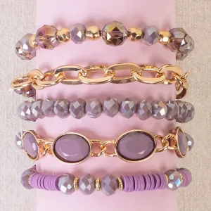 1432 - Crystal Stacked Bracelets - Purple