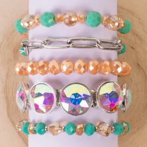 1437 - Crystal Stacked Bracelets - Turquoise