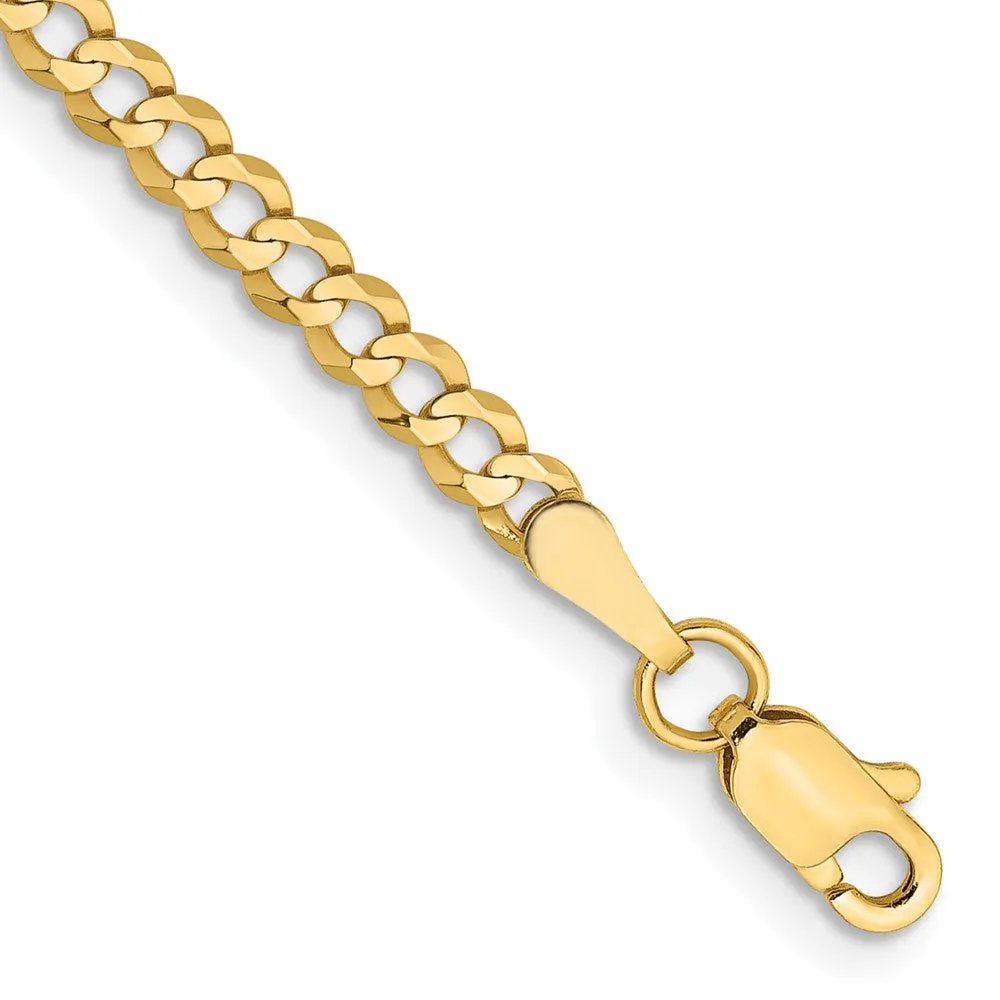 14K 7 inch 3.1mm Lightweight Flat Cuban with Lobster Clasp Bracelet